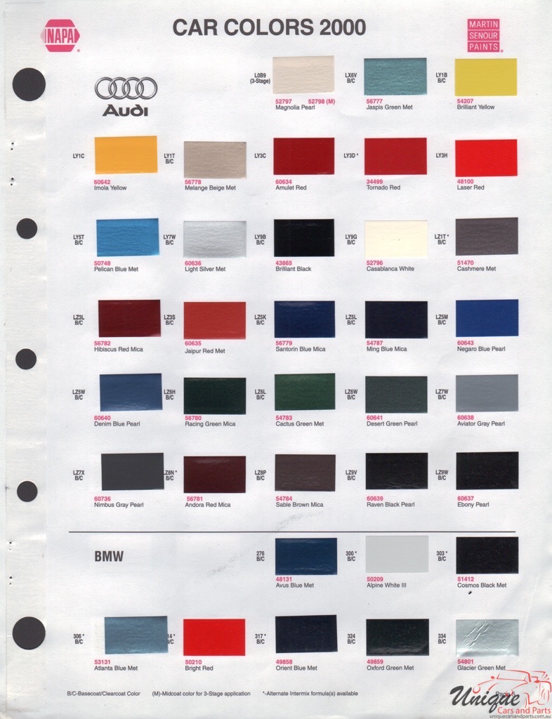 2000 Audi Paint Charts Martin-Senour 1